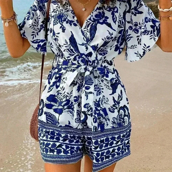 Multicolor Boho Womens Women's Plant Printed Jumpsuit - Picture 4 of 6